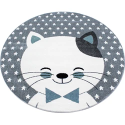 Kids Kinderkamer Kat Blauw vloerkleed - Rond - 120 CM ROND