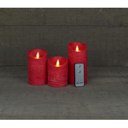 Batterijverlichting 3 kaarsen wax rustiek met bewegende vlam rood - Anna's Collection