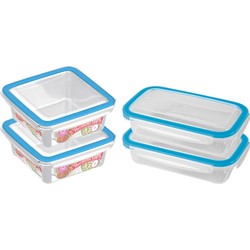 4x Voedsel plastic bewaarbakjes 0,5 en 1 liter transparant/blauw - Vershoudbakjes