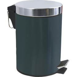 MSV Prullenbak/pedaalemmer - metaal - donkergroen - 3 liter - 17 x 25 cm - Badkamer/toilet - Pedaalemmers