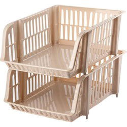 Plasticforte Stapelbare opbergmand - 2x - Beige - 16L - kunststof - 38 x 28 x 15 cm - Opbergmanden