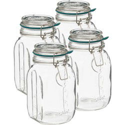 5Five Weckpot/inmaakpot Jarro - 4x - 1L - glas - beugelsluiting - D12 x H18 cm - Weckpotten