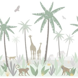 ESTAhome fotobehang jungle dieren groen. grijs en bruin