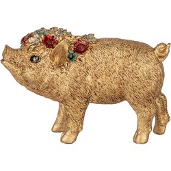 Clayre & Eef Decoratie Beeld Varken 20x7x13 cm Goudkleurig Kunststof