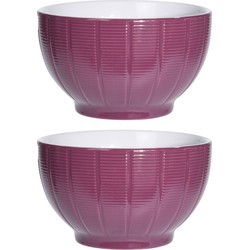 Excellent Houseware Soepkommen/schaaltjes - 2x - Venice - keramiek - D14 x H8 cm - paars - Kommetjes