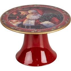 Clayre & Eef Taartplateau op Voet Ø 16x10 cm Rood Kunststof Rond Kerstman