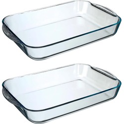 2x stuks ovenschaal rechthoek - Transparant - Geglazuurd glas - 40 x 25 x 6 cm - Ovenschalen