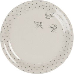 Clayre & Eef Ontbijtbord  Ø 20 cm Beige Grijs Keramiek Rond Vogels Bord