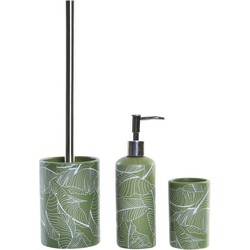 WC/Toiletborstel met zeeppompje/beker - Groen flowers - Kunststeen - Toiletborstels