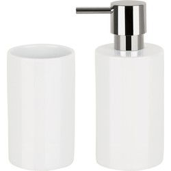 Spirella Badkamer accessoires set - zeeppompje/beker - porselein - ivoor wit - Badkameraccessoireset