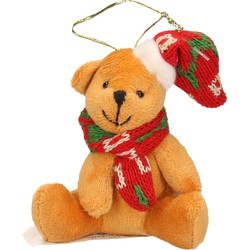Kersthangers knuffelbeertjes beige met gekleurde sjaal en muts 7 cm - Kersthangers