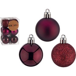 Krist+ kerstballen - 12x stuks - wijn/bordeaux rood - kunststof - 4 cm - Kerstbal