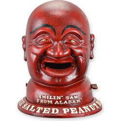 A CAST IRON SMILIN' SAM MECHANICAL BANK - XL