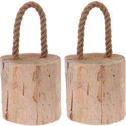 2x Deurstoppers/raamtouw teak hout 14 cm - Deurstoppers