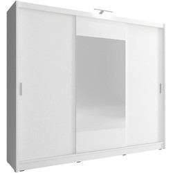 Meubella Kledingkast Houston - Wit - 250 cm - Met LED - Met spiegel