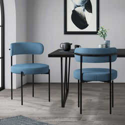 Eetkamerstoel set van 2 met teddy stof met rugleuning blauw Keukenstoel ML-Design