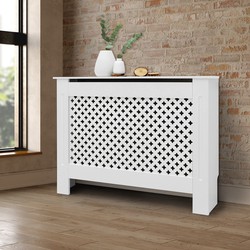 Radiatorbekleding met honingraatmotief wit, 112x19x82 cm, vervaardigd van gelakt MDF