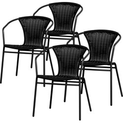 WOOOD Weston Stoel Outdoor - Rattan/Metaal - Zwart - Set van 4