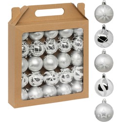 Feeric Christmas kerstballen - 25x - 6cm - zilver/wit - Kerstbal