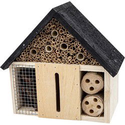 Degelijke houten Insectenhotel in huisvorm 18x10x21cm