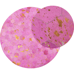 ZEYTIN - Patchwork vloerkleed - Roze - 140 cm - Koeienhuid leer