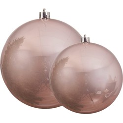 Grote kerstballen 2x stuks lichtroze 14 en 20 cm kunststof - Kerstbal