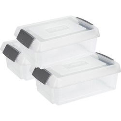 Sunware 3x opslagbox kunststof 30 liter transparant 59 x 39 x 17 cm met extra hoge deksel - Opbergbox