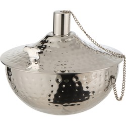 J-line - Olielamp Tafel Roma Gehamerd Stainless Steel Zilver - 20x20x15.5cm