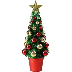 Complete mini kunst kerstboompje/kunstboompje groen/goud/rood met kerstballen 30 cm - Kunstkerstboom