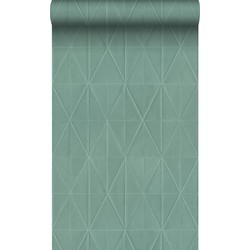 Origin Wallcoverings eco-texture vliesbehang origami motief vergrijsd groen - 0,53 x 10,05 m - 347858