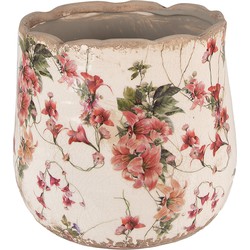 Clayre & Eef Bloempot  Ø 18x16 cm Roze Beige Keramiek Bloemen Bloempot binnen