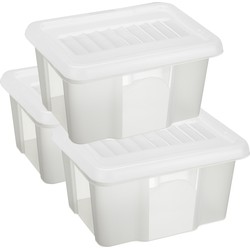 Sunware 3x opslagbox kunststof 24 liter transparant 42 x 33 x 22 cm met deksel - Opbergbox