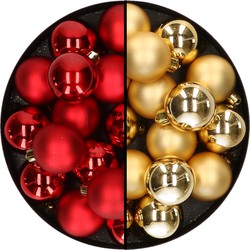 32x stuks kunststof kerstballen mix van rood en goud 4 cm - Kerstbal