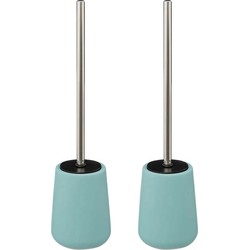 5Five Toilet/wc-borstel in houder - 2x - polyresin/metaal - ijsblauw - 40 cm - Toiletborstels