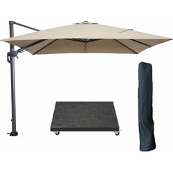 Garden Impressions Hawaii zweefparasol 300x300 cm carbon black / taupe met 90kg royal antraciet parasolvoet en parasolhoes