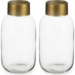 Bloemenvazen 2x stuks - luxe decoratie glas - transparant/goud - 14 x 30 cm - Vazen