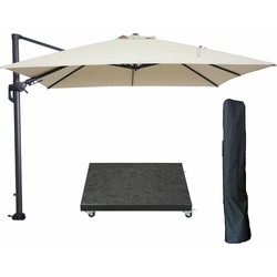 Garden Impressions Hawaii zweefparasol 300x300 cm carbon black / ecru met 90kg royal antraciet parasolvoet en parasolhoes