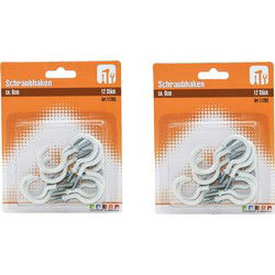 Schroefhaken wit gebogen - set van 36x stuks - 2 x 54 mm - Handdoekhaakjes