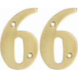 AMIG Huisnummer 66 - massief messing - 5cm - incl. bijpassende schroeven - gepolijst - goudkleur - Huisnummers