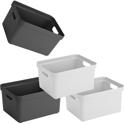 Opbergboxen/opbergmanden - 4x - 32 liter - zwart/wit - kunststof - 45 x 35 x 24 cm - Opbergbox