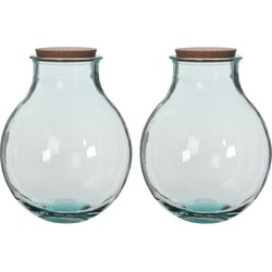 Set van 2x Mica ronde bloemenvazen/decoratie vazen/boeketvazen 29 x 38 cm transparant glas met kurk deksel - Vazen