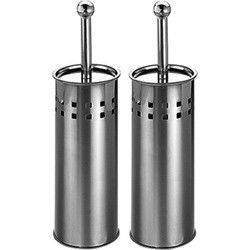 Toiletborstel met houder - 2x - RVS - 38 cm - WC borstels - Toiletborstels