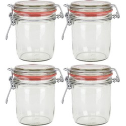 4x Glazen confituren pot/weckpot 300 ml met beugelsluiting en rubberen ring - Weckpotten