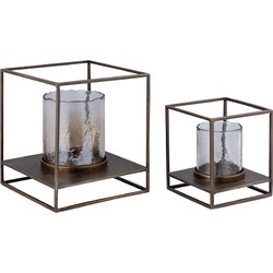 PTMD Windlicht Janik - 25x25x29 cm - Glas - Goud