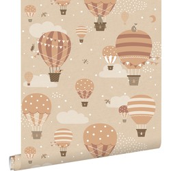 ESTAhome behang luchtballonnen beige en terracotta - 50 x 900 cm - 139801