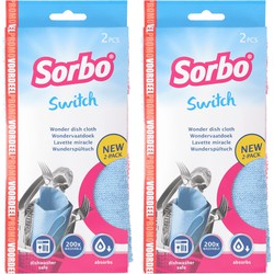 Sorbo - switch microvezeldoek - 2x - blauw/roze - 32 x 38 cm - Vaatdoekjes