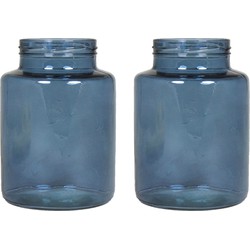 Set van 2x bloemenvazen - blauw/transparant glas - H20 x D14.5 cm - Vazen