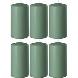 6x Kaarsen groen 6 x 8 cm 27 branduren sfeerkaarsen - Stompkaarsen