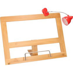 Kookboeken standaardvan bamboe hout met rood leeslampje met clip - Kookboekstandaarden