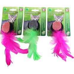 Katten-speelgoed rammelbal met veren 18cm a